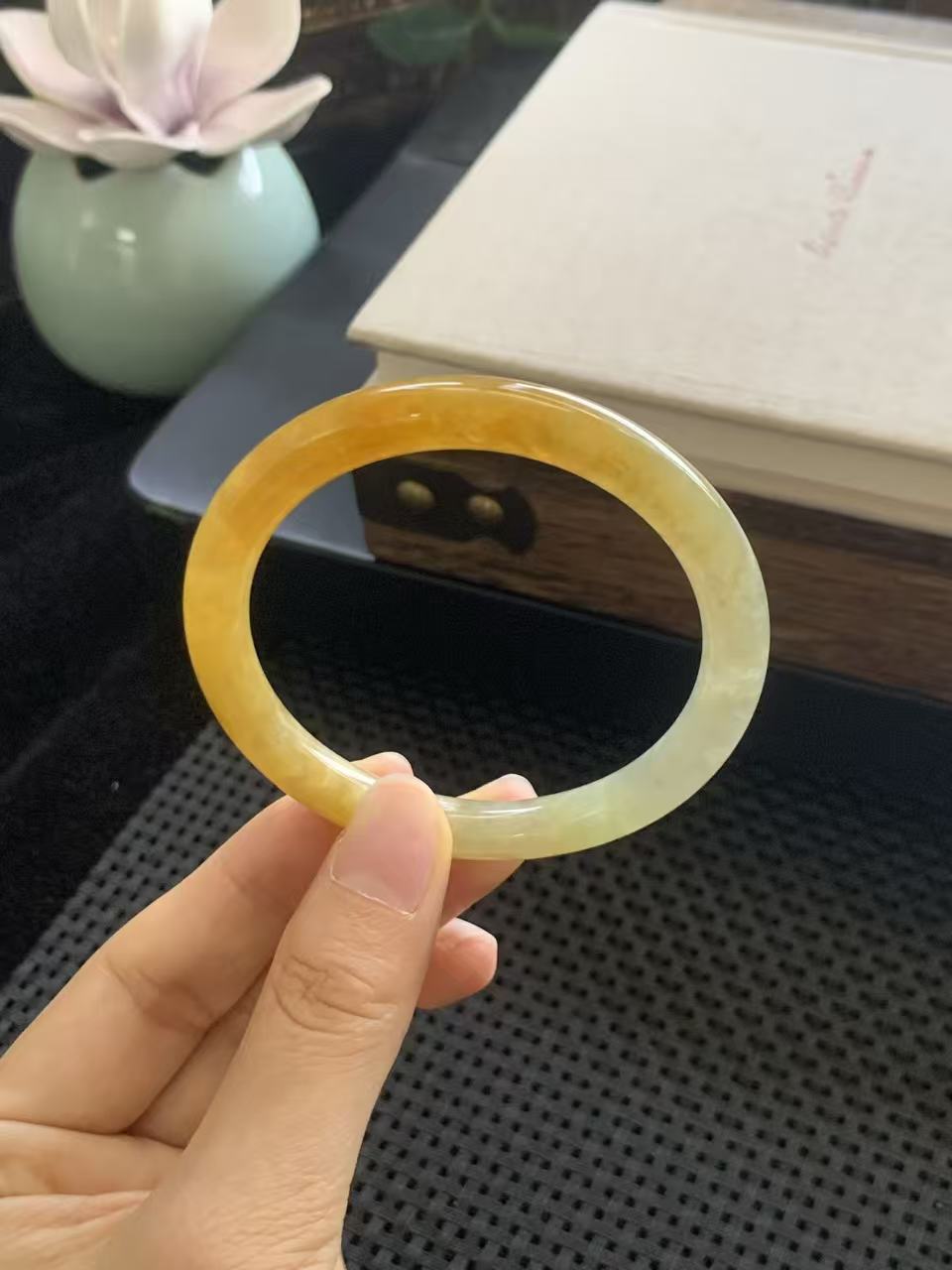 Icy Jadeite Bracelet with Yellow Fei Hues