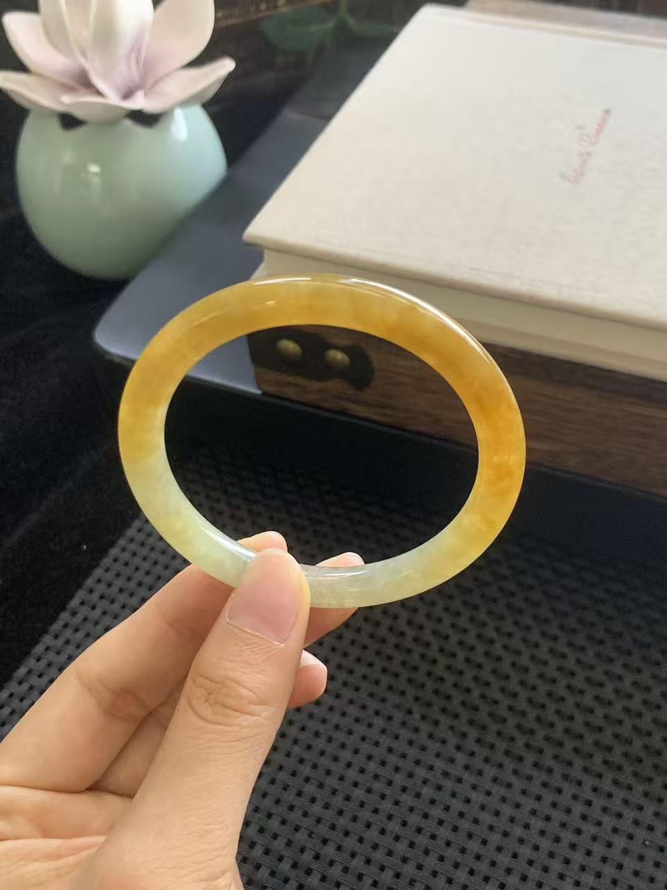 Icy Jadeite Bracelet with Yellow Fei Hues