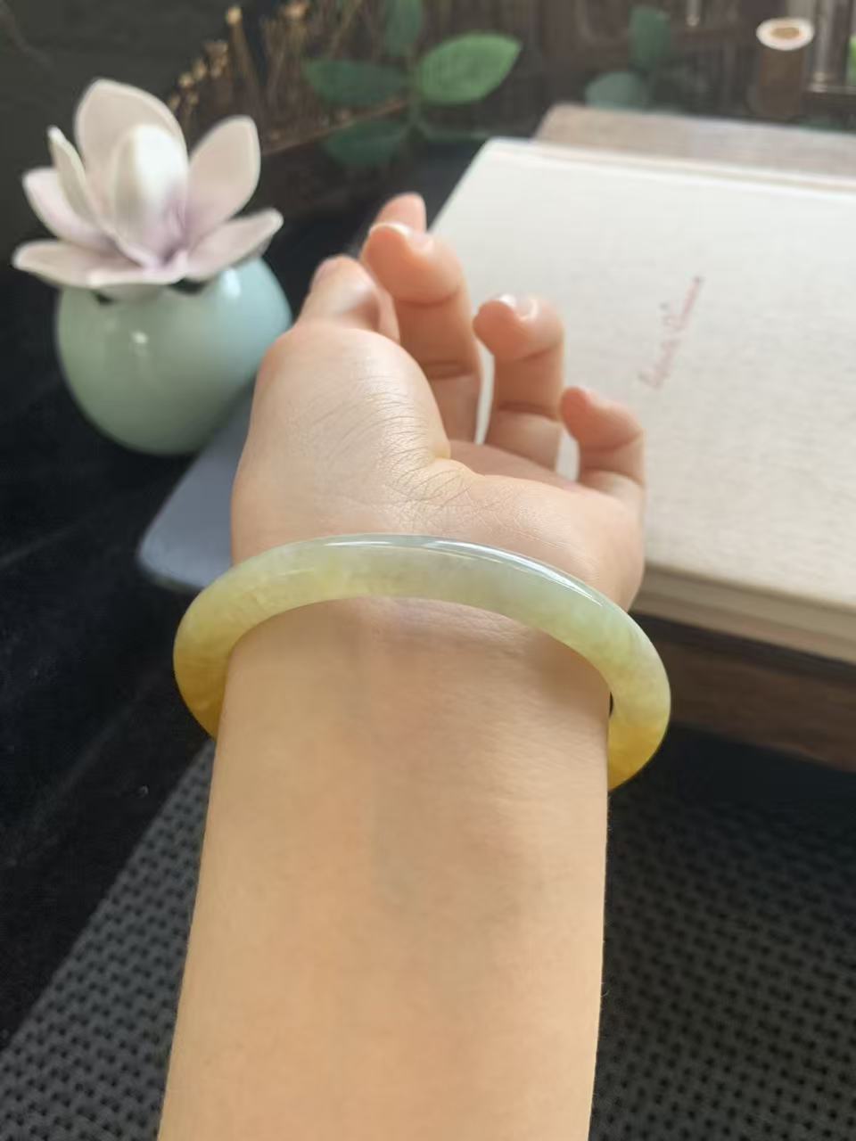 Icy Jadeite Bracelet with Yellow Fei Hues