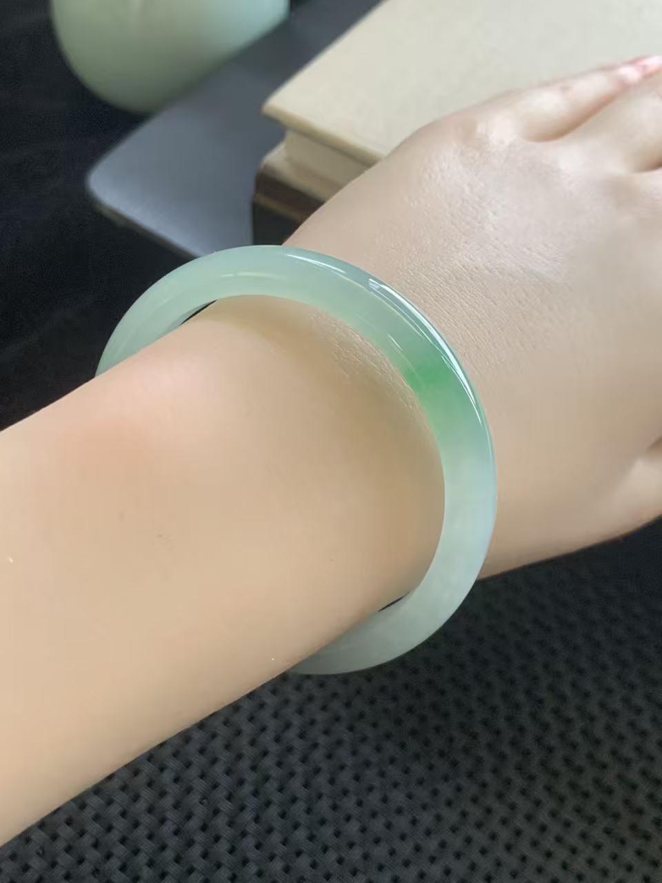 Ice-grade Jadeite Bangle with Floating Green