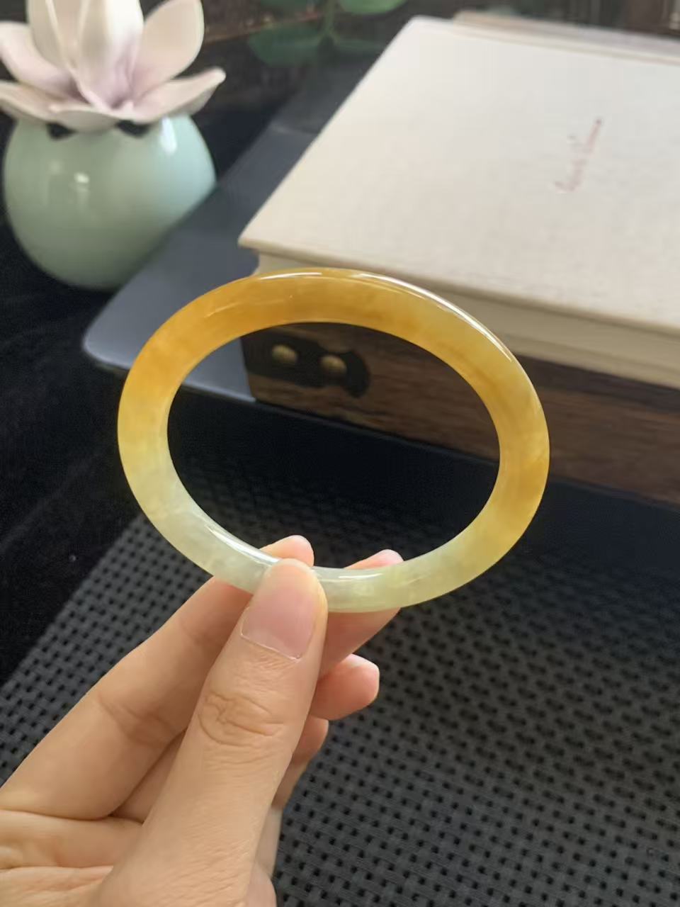 Icy Jadeite Bracelet with Yellow Fei Hues