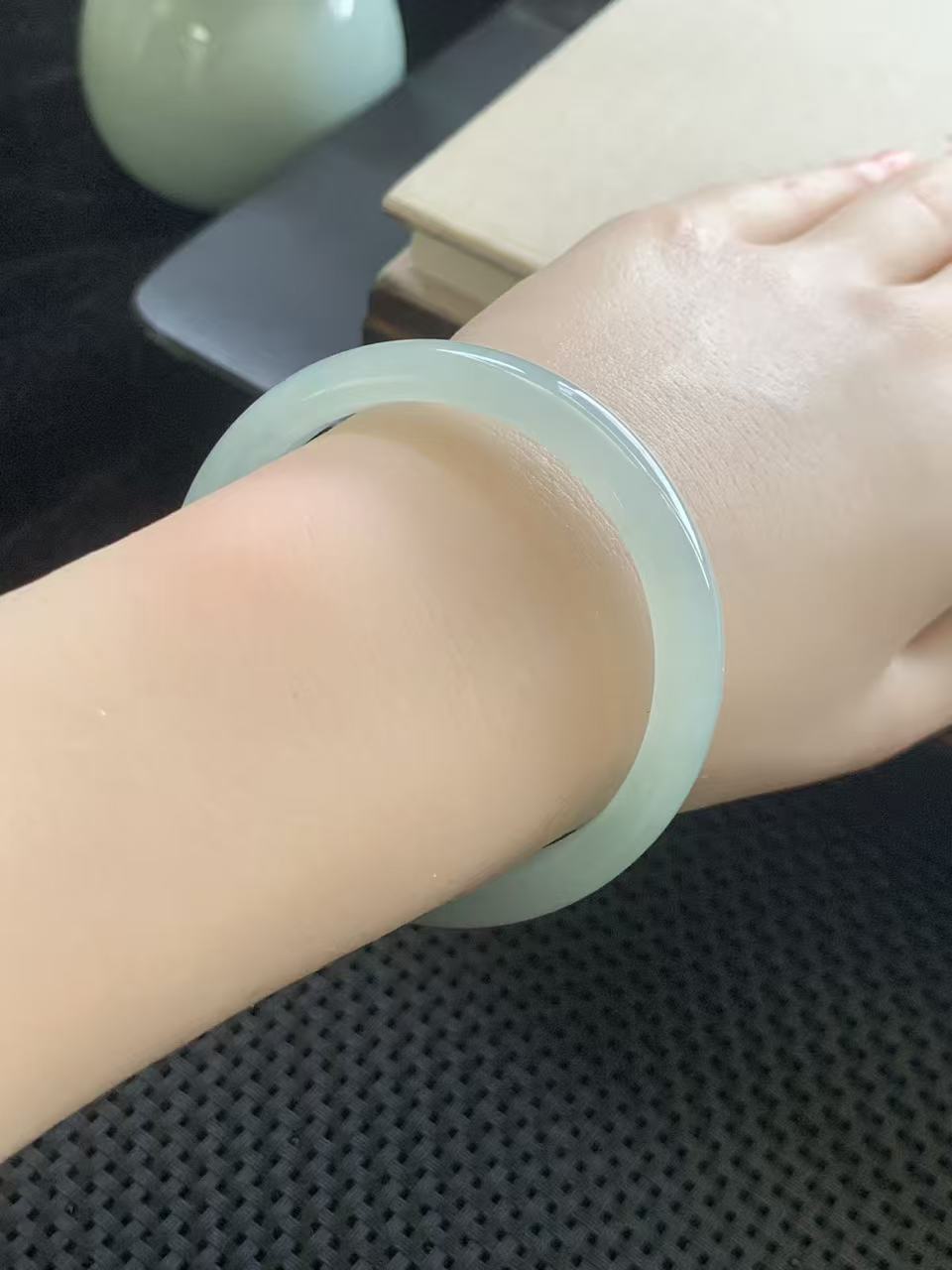 Ice-grade Jadeite Bangle with Floating Green
