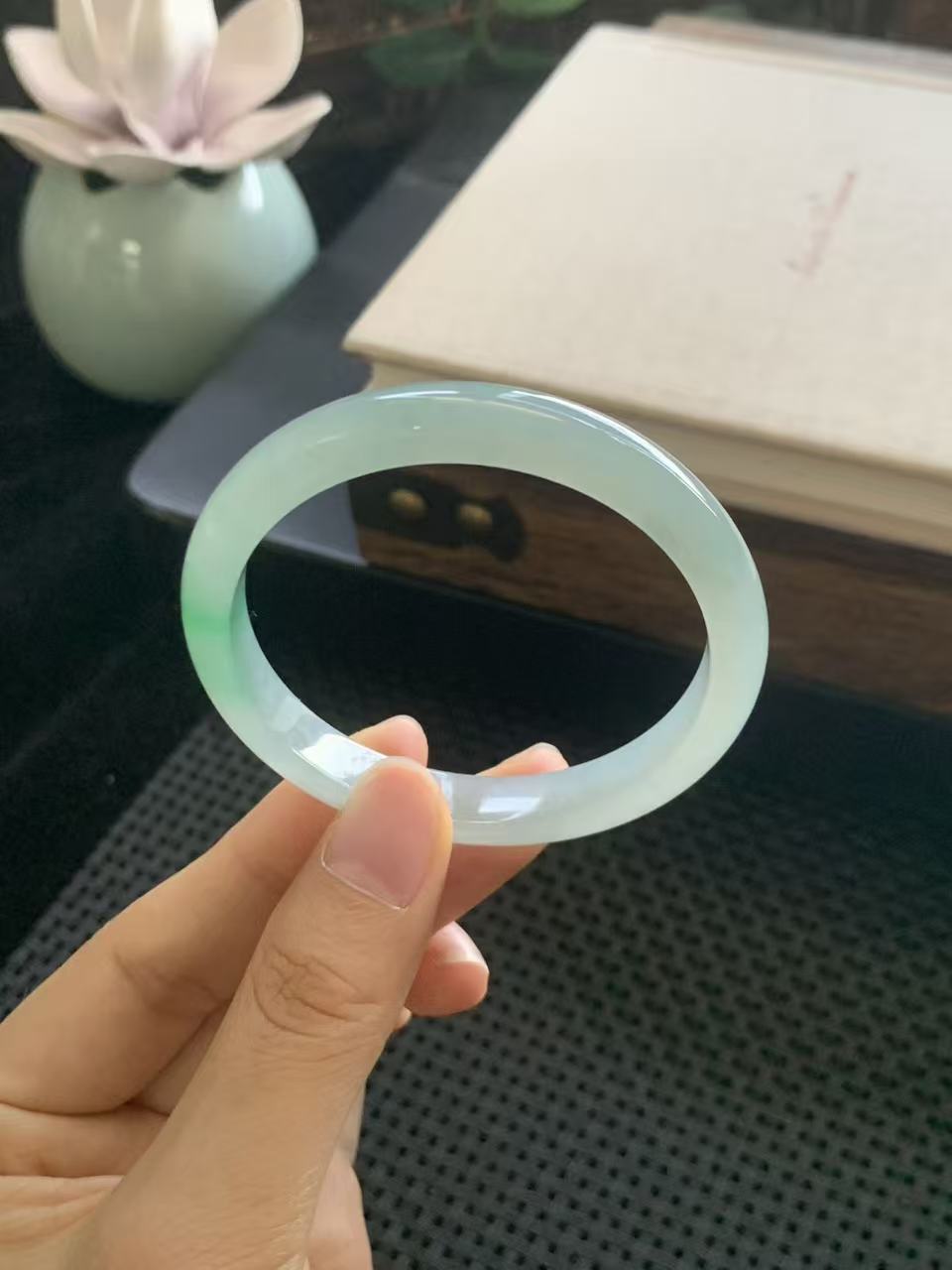 Ice-grade Jadeite Bangle with Floating Green